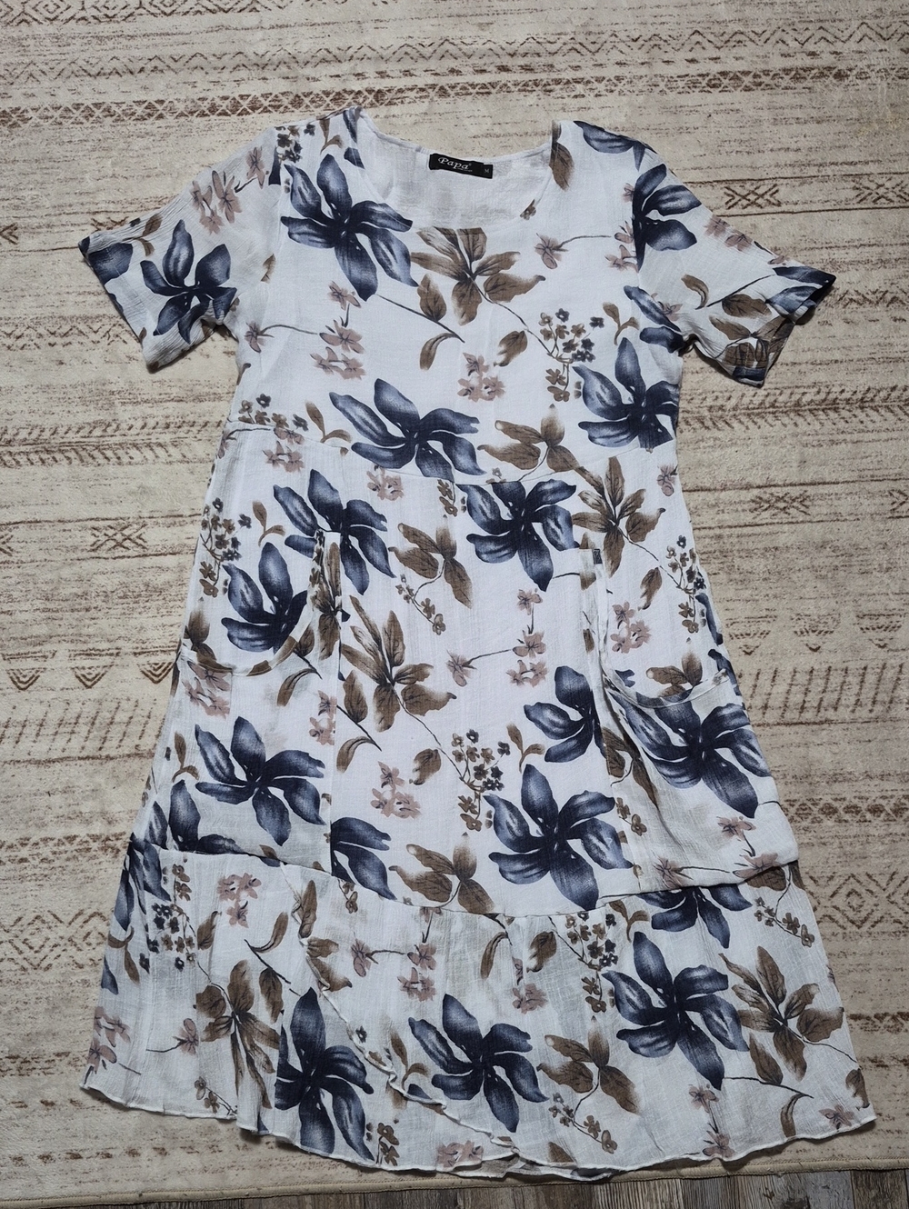Papa Everyday Floral Midi Dress in Navy & Taupe